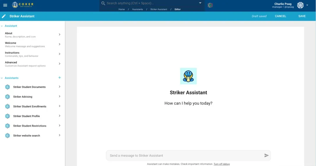 Striker Assistant dispatcher showing modular sub-assistants