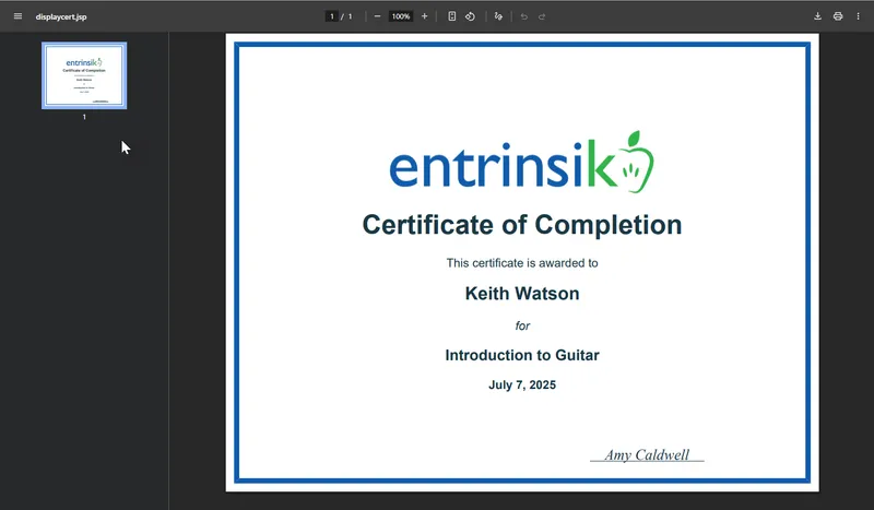 Enrole certificate of completion