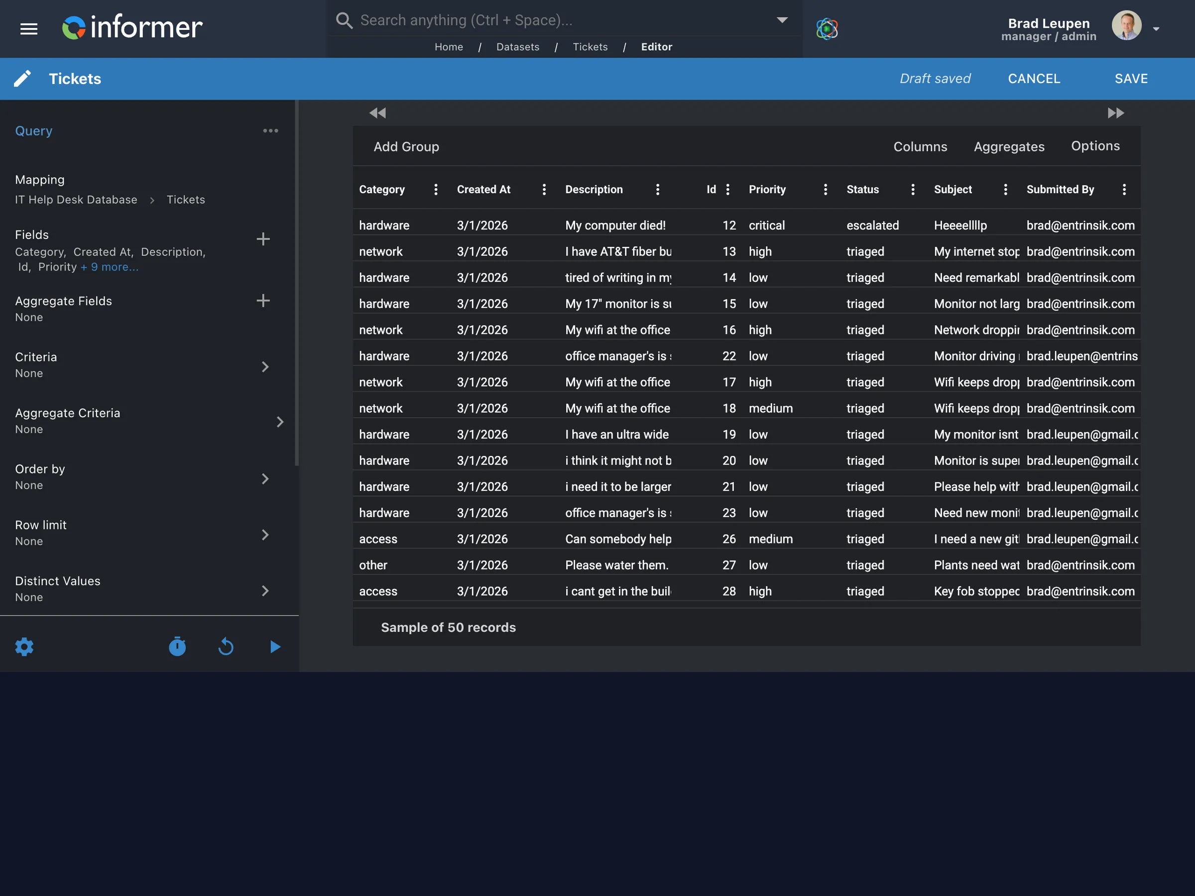 Informer visual query designer